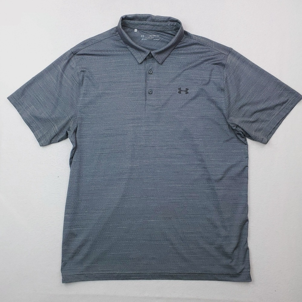 Under Armour Shirt Mens XXL Gray Striped Performance‎ Golf Polo Heatgear Loose